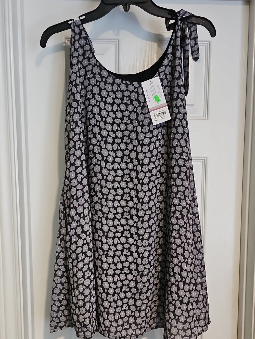 Black and White Floral Tie-Shoulder Mini Dress